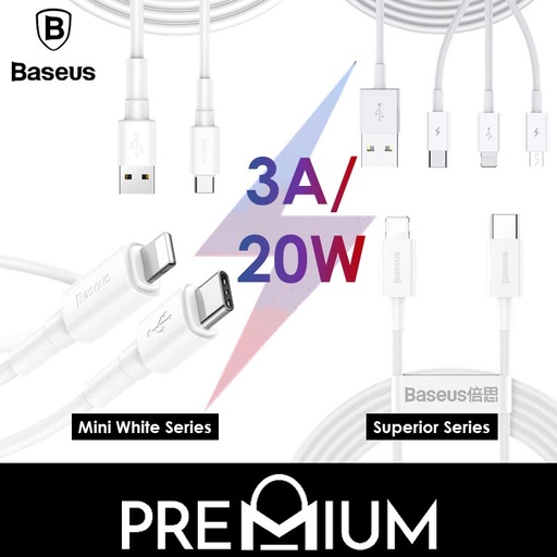 [BAS251366L20XWHT] [EOL][DSC] USB to iOS Superior Series Fast Charging Data Cable 2.4A - CALYS-B02 - Baseus - 1.5M - White