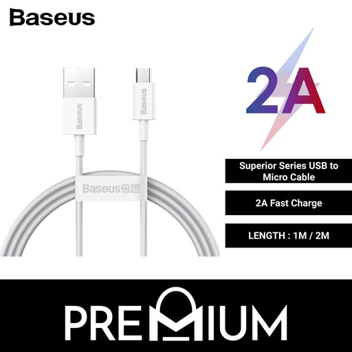 [BAS256205L12XWHT] USB to Micro Superior Series Fast Charging Data Cable 2A - CAMYS - Baseus - 2M - White