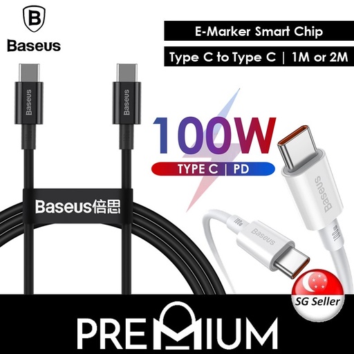 [BAS267201L12XWHT] [EOL][DSC] Type C to Type C Flat Cable Superior Series Fast Charging Data Cable 100W - CATYS - Baseus - 2M - White