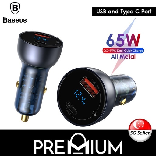 [BAS272XXXXXXXDGY] Particular Digital Display QC+PPS Dual Quick Car Charger 65W - CCKX-C0G - Baseus - Dark Grey