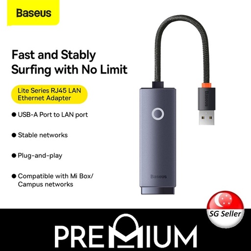[BAS285XXXXXXXGRY] Lite Series Ethernet Adapter USB-A to RJ45 LAN Port (1000Mbps  Aluminum Alloy) - WKQX000113 - Baseus - Grey