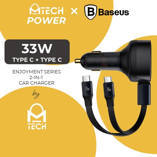 [BAS312XXXXXXXBLK] Enjoyment Retractable 2-in-1 Car Charger C+C 33W - CCTX-CC - Baseus - Black