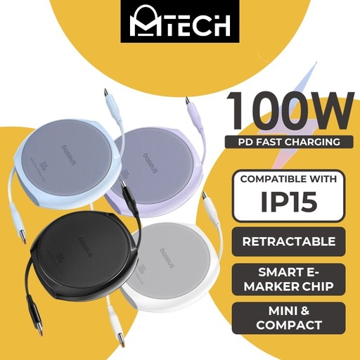 [BAS323600L10XPUP] Type C to Type C 100W Pathfinder Series Free2Draw Fast Charging Data Cable - Baseus - 1M - Purple