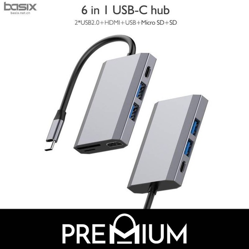 [BSX003184XXXSPGY] [DSC] Type C Connector 6 in 1 USB - C HUB - TW6A Basix - Space Gray