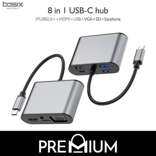 [BSX004184XXXSPGY] Type C Connector 8 in 1 USB - C HUB - TW8R - Basix - Space Gray