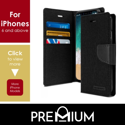 [GPY003232XXXXBLK] iPhone XR Canvas Diary Goospery - Black