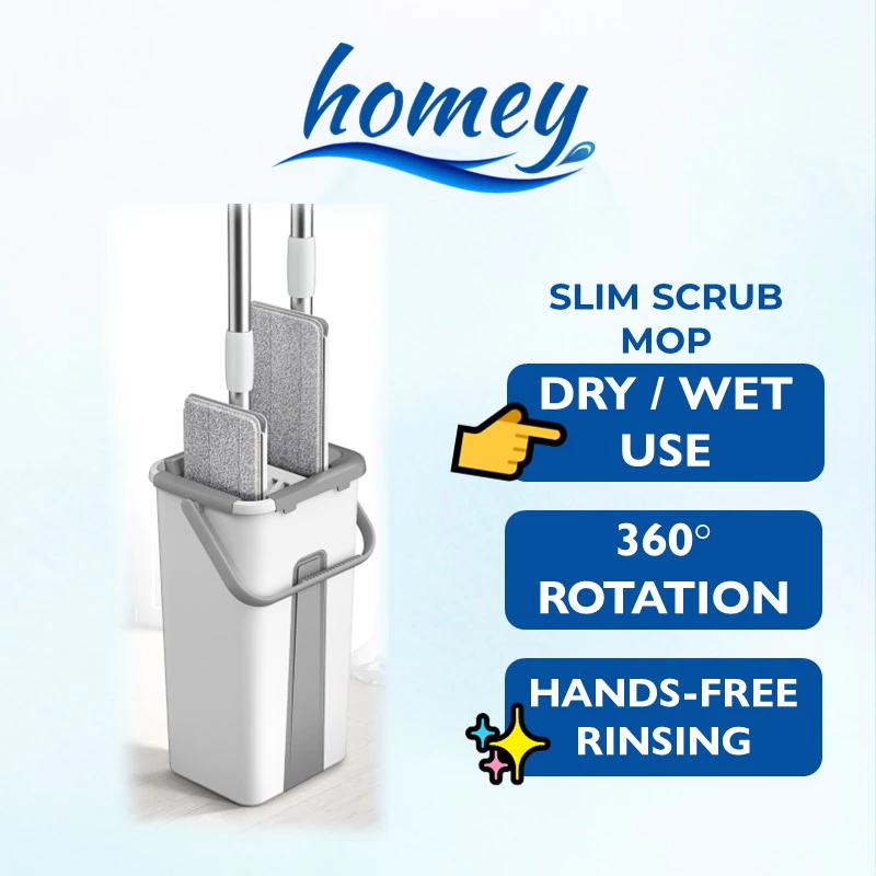 [HMY034XXXXXXWHGR] SlimScrub Mop with Flat Mop Head and Scrubbing Compartments - Homey - White or Grey