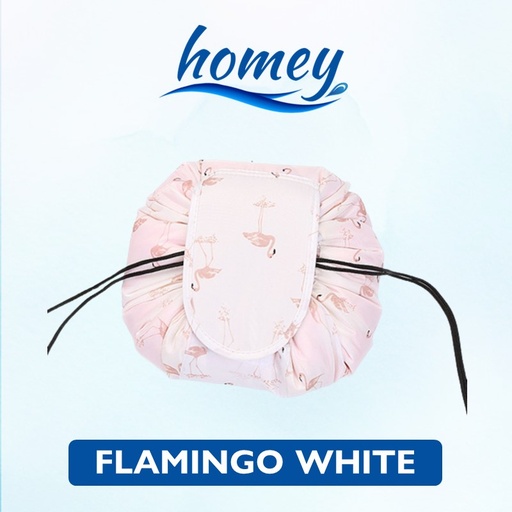[HMY042XXXXXX0112] MagicMakeup Drawstring Bag - Homey - Pink Flamingo with White Background