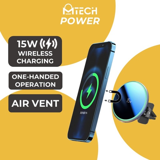 [MTC008XXXXXXXBLK] [NEW] 15w Crystal Series Air Vent with Magnetic Wireless Car Mount - MTech - Black