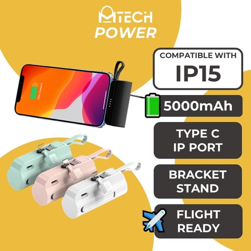 [MTC017XXXC03XBLK] Mini PowerCapsule Series Type C Power Bank with Stand - MTech - 5000mAh - Black