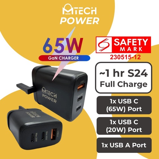 [MTC027XXXXXXXBLK] Power Bolt 65W GaN Charger - MTech - Black