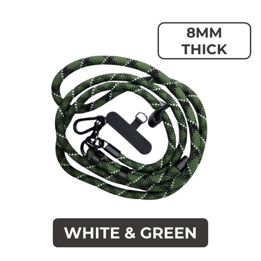 [MTC029XXXXXX0283] Universal Series -  Crossbody Flexi Adjustable Lanyard (8mm) - MTech - White With Green Strap