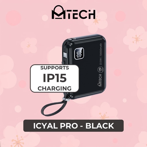 [MTC037XXXC06XBLK] Icyal Pro Series 20w+22.5 Cabled Fast Charging Power Bank - MTC-ICY - MTech - 10000mAh - Black