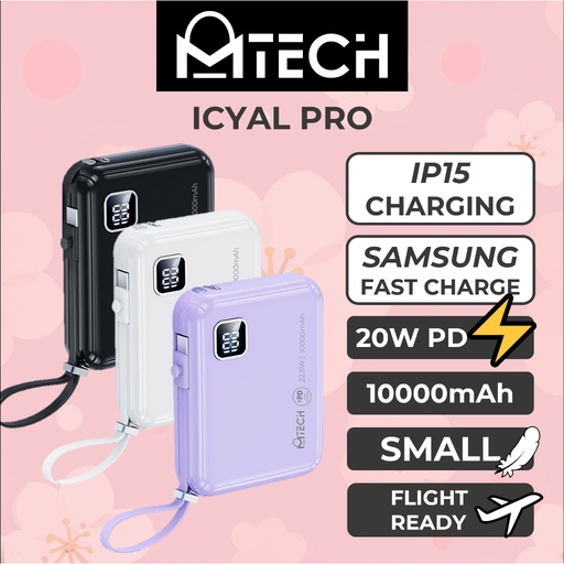 [MTC037XXXC06XPUP] Icyal Pro Series 20w+22.5 Cabled Fast Charging Power Bank - MTC-ICY - MTech - 10000mAh - Purple