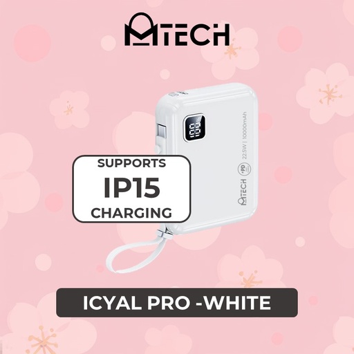 [MTC037XXXC06XWHT] Icyal Pro Series 20w+22.5 Cabled Fast Charging Power Bank - MTC-ICY - MTech - 10000mAh - White