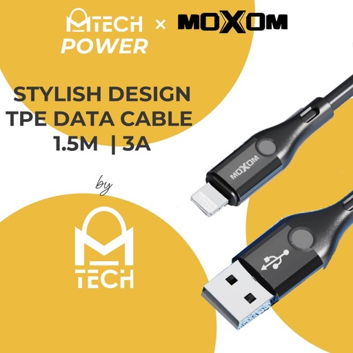 [MXM034366L20XBLK] [DSC] USB to iOS Stylish Design TPE 3A Data Cable - MX-CB164 - MOXOM - 1.5M - Black