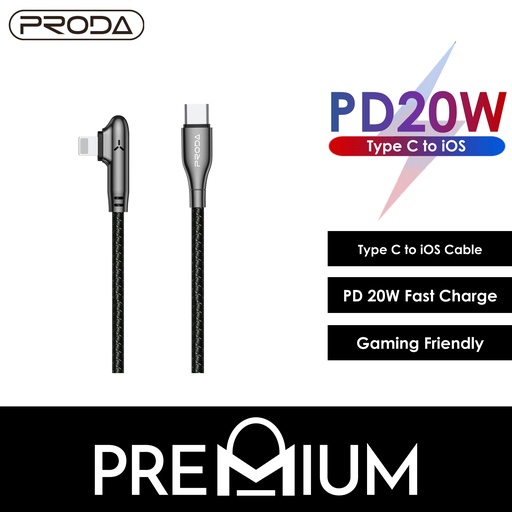 [PDA184200L10XBLK] [EOL][DSC] Type C to IOS Choker PD 20W Data Cable - PD-B62i - Proda - 1M - Black