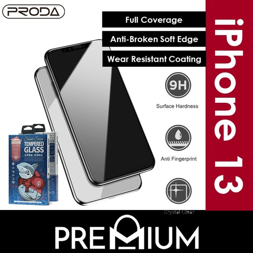 [PDA185550T02XBLK] [EOL][DSC] iPhone 13 Pro Max or 14 Plus- 6.7 in Shark Series Tempered Glass - PT-015 - Proda - Clear - Black