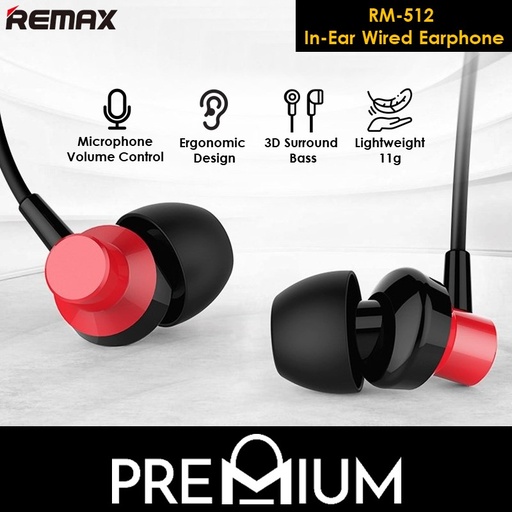 [RMX193XXXXXXXRED] [DSC] Wired Music Headset - RM-512 REMAX - Red