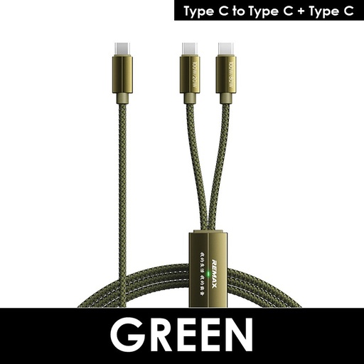 [RMX603519L11XGRN] Type C to Type C + Type C Kerolla Series 100W Aluminum Fast Charging Cable - RC-092t - REMAX - 1.2M - Green