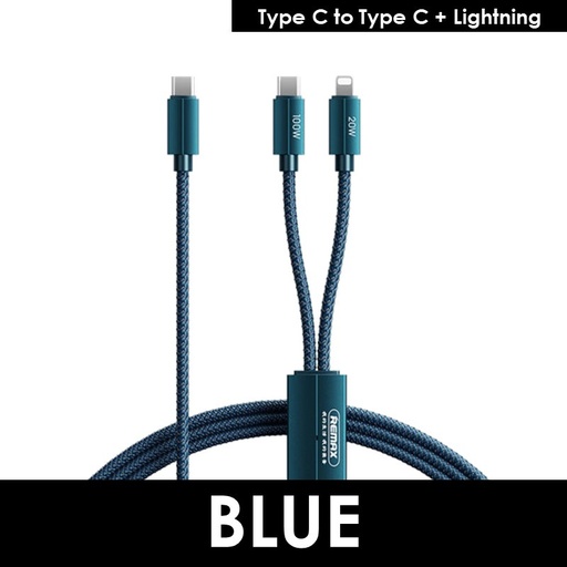 [RMX604380L11XBLU] Type C to Type C + iOS Kerolla Series 100W Aluminum Fast Charging Cable - RC-093t - REMAX - 1.2M - Blue