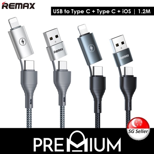 [RMX605538L11XSVR] USB to Type C + Type C + iOS Share Series 4-in-1 2.4A Charging Cable - RC-011 - REMAX - 1.2M - Silver