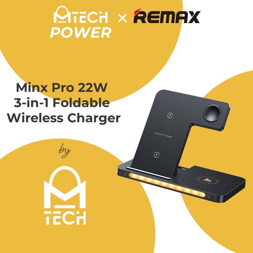 [RMX642XXXXXXXBLK] Minx Pro 22W 3-in-1 Foldable Wireless Charger - RP-W70 - REMAX - Black