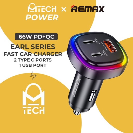 [RMX650XXXXXXXBLK] [EOL][DSC] Earl Series 66W PD+QC 2C+1A Fast Car Charger - RCC330 - REMAX - Black