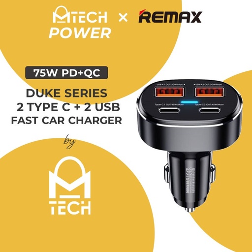 [RMX651XXXXXXXBLK] [EOL][DSC] Duke Series 75W PD+QC 2C+2A Fast Car Charger - RCC329 - REMAX - Black