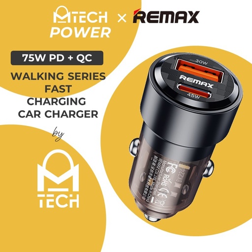 [RMX662XXXXXXXBLK] Walking Series 75w PD+QC+1C+1A Fast Car Charger - RCC360 - REMAX - Black