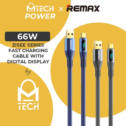 [RMX667367L10XGRY] USB to Type C Zisee Series 66w Elastic Data Cable with Digital Display - RC-C030 - REMAX - 1M - Grey