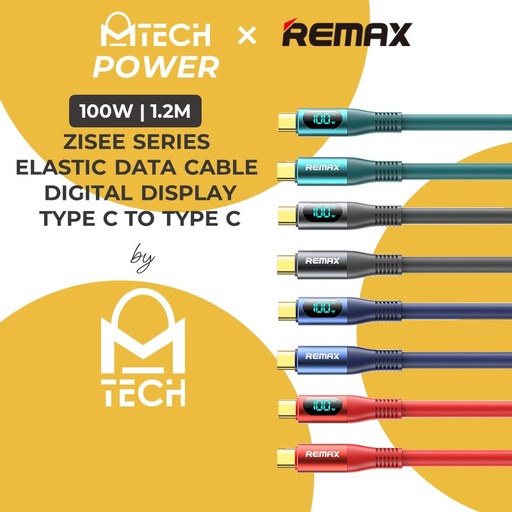 [RMX668200L10XBLU] Type C to iOS Zisee Series 20w Elastic Data Cable with Digital Display - RC-C031 - REMAX - 1M - Blue