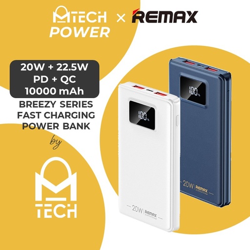 [RMX673XXXC06XWHT] Breezy Series 20w+22.5w PD+QC Fast Charging Power Bank - RPP-319 - REMAX - 10000mAh - White