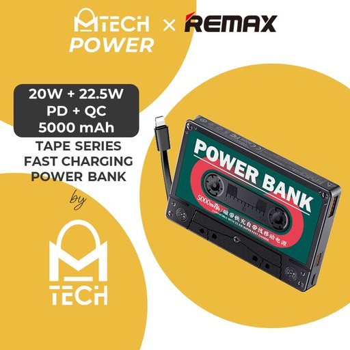 [RMX675XXXC03GNBK] [EOL][DSC]Tape Series 20w + 22.5 Power Bank with Built in iPh Cable - RPP-512 - REMAX - 5000mAh - Green Black