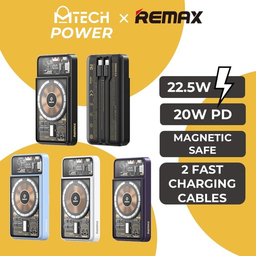 [RMX677XXXC06XBLU] [EOL][DSC] Walking Phantom 20w + 22.5W Cabled Magnetic Wireless Charging Power Bank - RPP-580 - REMAX - 10000mAh - Blue