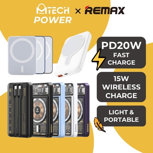[RMX677XXXC06XPUP] [DSC] Walking Phantom 20w + 22.5W Cabled Magnetic Wireless Charging Power Bank - RPP-580 - REMAX - 10000mAh - Purple