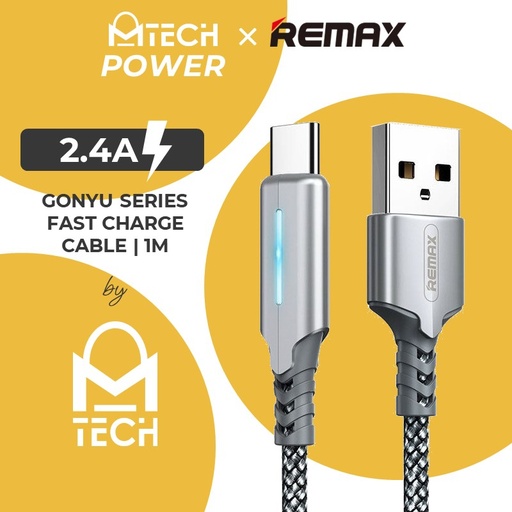 [RMX679367L10XSVR] USB to Type C Fast Charge Cable Gonyu Series 2.4A - RC-123a - REMAX - 1M - Silver