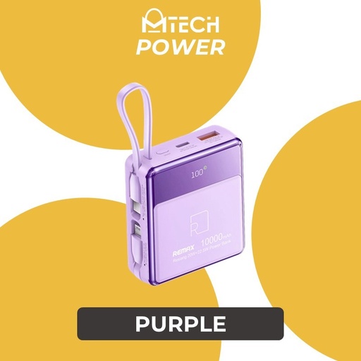 [RMX687XXXC06XPUP] Resiang Series 20W+22.5W PD+QC Power Bank with 2 Fast Charging Cables - RPP-605 - REMAX - 10000mAh - Purple