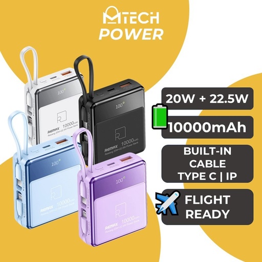 [RMX687XXXC06XWHT] Resiang Series 20W+22.5W PD+QC Power Bank with 2 Fast Charging Cables - RPP-605 - REMAX - 10000mAh - White