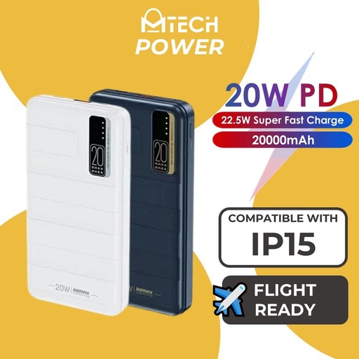 [RMX693XXXC07XBLU] [EOL][DSC] Noah Series PD20W+QC22.5W Fast Charging Power Bank - RPP-316 - REMAX - 20000mAh - Blue