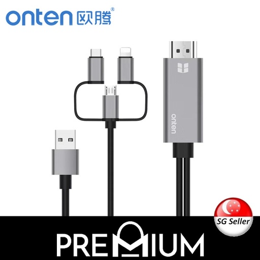 [TEN002196L10XGRY] [DSC] USB to iOS + Type C + Micro 3 in1 Lightning & Micro USB & USB - C Connector - OTN-7537A Onten - 1.8M - Grey