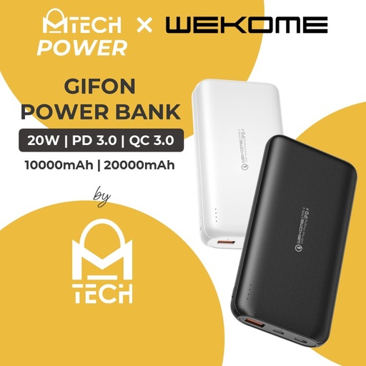 [XWK151XXXC06XWHT] Gifon 20W PD+QC 3.0 Fast Charging Power Bank - WP-187 - WK - 10000mAh - White