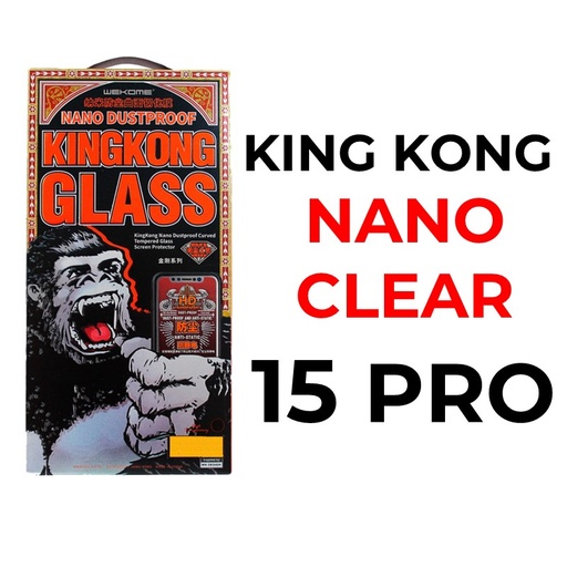[XWK153664T02XBLK] iPhone 15 Pro 6.1 King Kong Series Nano Dustproof Curved Tempered Glass - WTP-029 - WK - Clear - Black