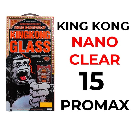 [XWK153665T02XBLK] iPhone 15 Pro Max 6.7 King Kong Series Nano Dustproof Curved Tempered Glass - WTP-029 - WK - Clear - Black