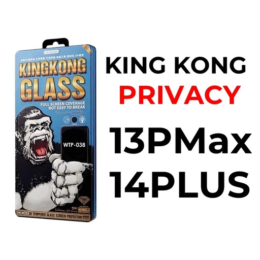 [XWK154550T04XBLK] iPhone 13 Pro Max or 14 Plus 6.7 in King Kong 3D Tempered Glass Full Cover - WTP-039 - WK - Privacy - Black