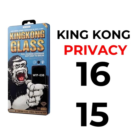 [XWK154667T04XBLK] iPhone 16 Or 15 - 6.1 in King Kong 3D Tempered Glass Full Cover - WTP-039 - WK - Privacy - Black