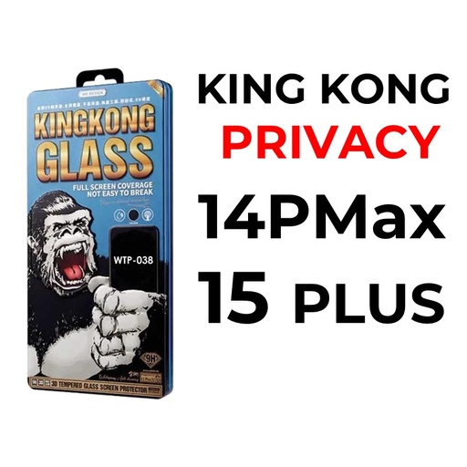 [XWK154668T04XBLK] iPhone 16 Plus Or 15 Plus Or 14 Pro Max - 6.7 in King Kong 3D Tempered Glass Full Cover - WTP-039 - WK - Privacy - Black