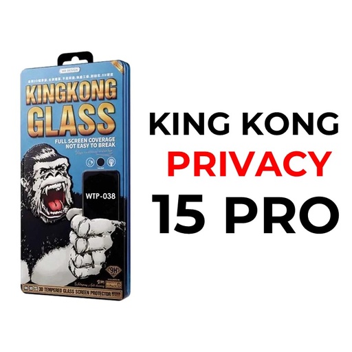 [XWK154664T04XBLK] iPhone 15 Pro 6.1 King Kong 3D Tempered Glass Full Cover - WTP-039 - WK - Privacy - Black