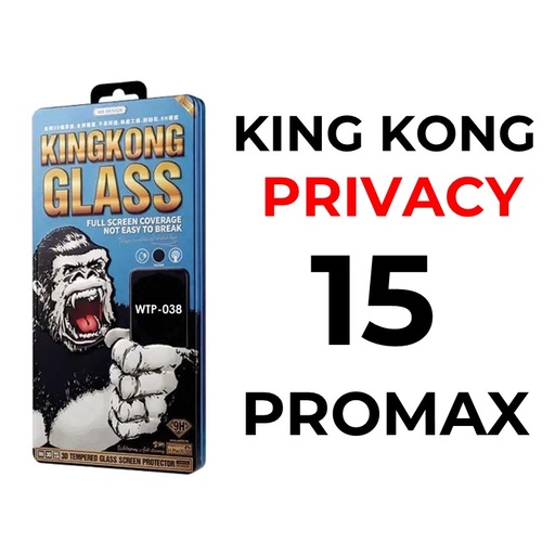 [XWK154665T04XBLK] iPhone 15 Pro Max 6.7 King Kong 3D Tempered Glass Full Cover - WTP-039 - WK - Privacy - Black