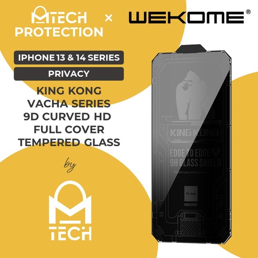 [XWK164550T04XBLK] [EOL][DSC] iPhone 13 Pro Max or 14 Plus - 6.7" King Kong  Vacha Series 9D Curved HD Full Cover Tempered Glass - WTP-067 - WK - Privacy - Black